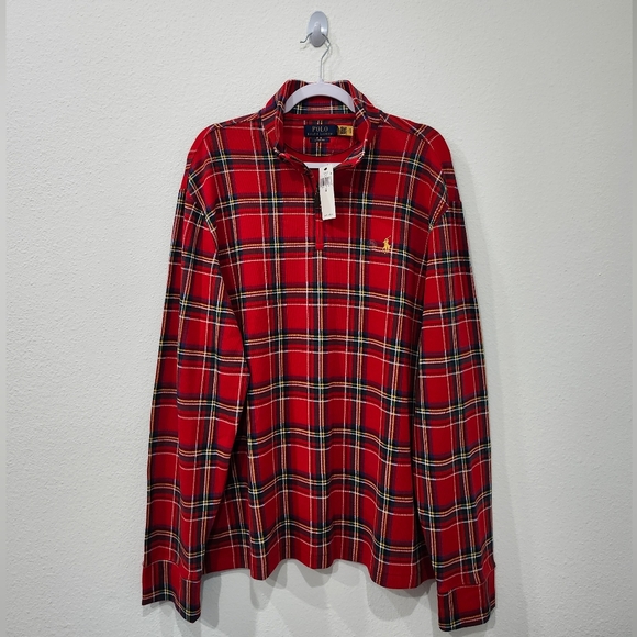 Polo Ralph Lauren Men’s Estate Rib Double Knit Plaid Pullover 1/4 Zip Size XL